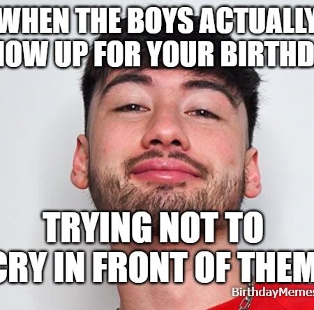 Guy holding back tears after his friends actually show up to celebrate
