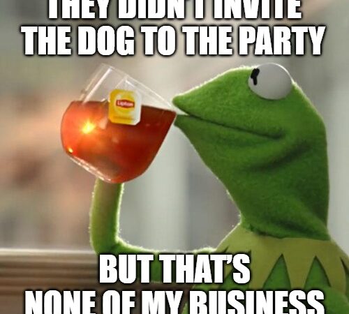 Kermit sipping tea throwing shade about not being invited to a birthday.