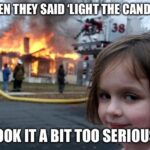 Famous meme image of a girl smiling with a house fire behind her